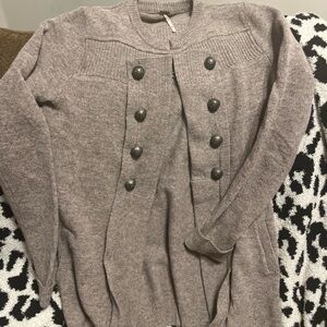 Free People M Wool Cardigan Sweater Jacket in Gray Hook & Eye Closure, Pockets
